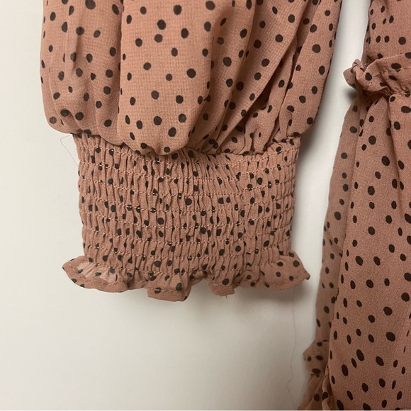 Mustard Seed: Mini Mock Neck Beige Black Polka Dot Dress Size M  Long sleeve - Picture 7 of 8